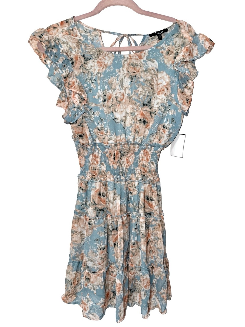 Trixxi Dusty Blue Floral Ruffle Mini Dress